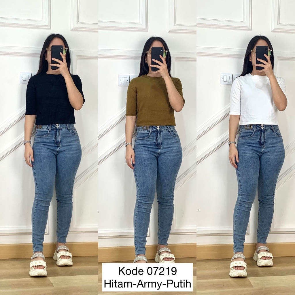 07219 KAOS OBLONG CROP T&T POLOS TANGAN 3/4 ATASAN BASIC KAOS WANITA POLOS ONECK TANGAN 3/4 PREMIUM 