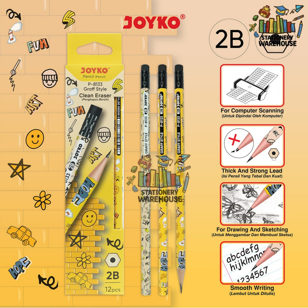 

Pencil Pensil Joyko P-8133 2B 1 Box 12 Pcs Graff Style