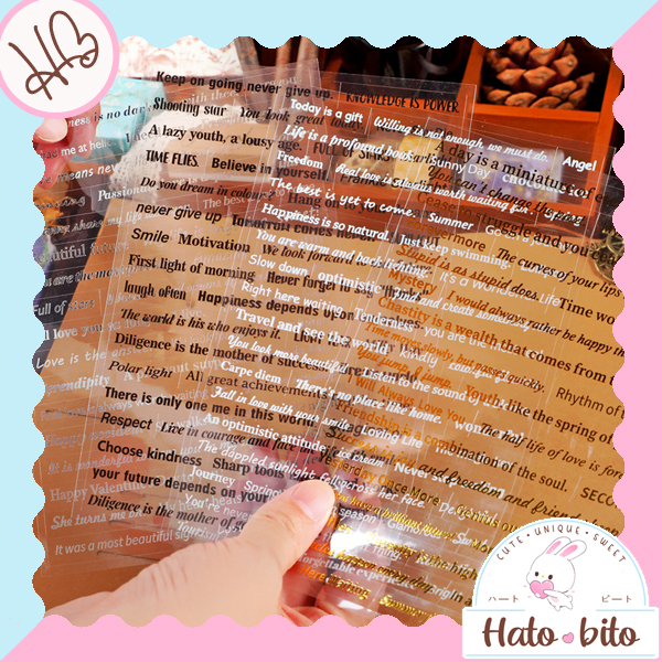 

1 set isi 2 lembar transparent english word sticker deco stiker transparan quotes kata indah kawai aesthetic HB1442
