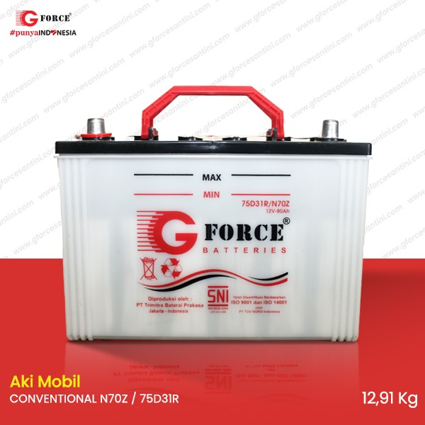 GFORCE N70Z - 75D31R / N70ZL - 75D31L (80 Ampere) - Aki Mobil
