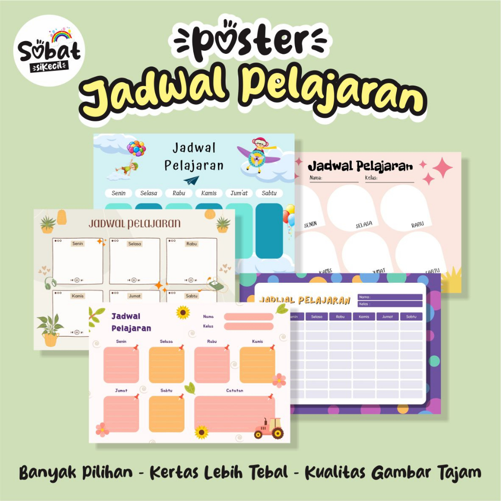 

(B) Poster JADWAL PELAJARAN Sekolah - Weekly Planner Schedule Anak