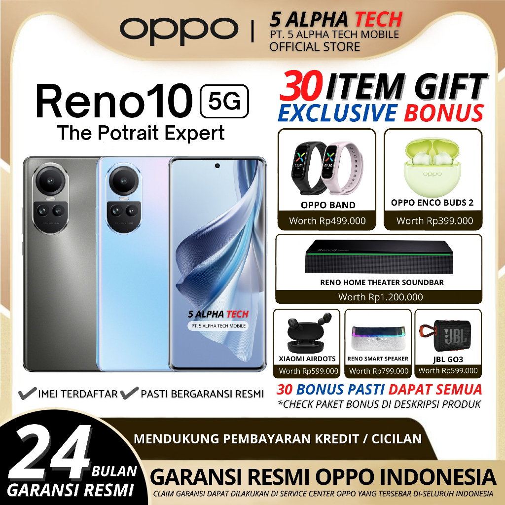 OPPO Reno 10 5G NFC 8/256GB ( +8GB Extended RAM ) Garansi Resmi Oppo