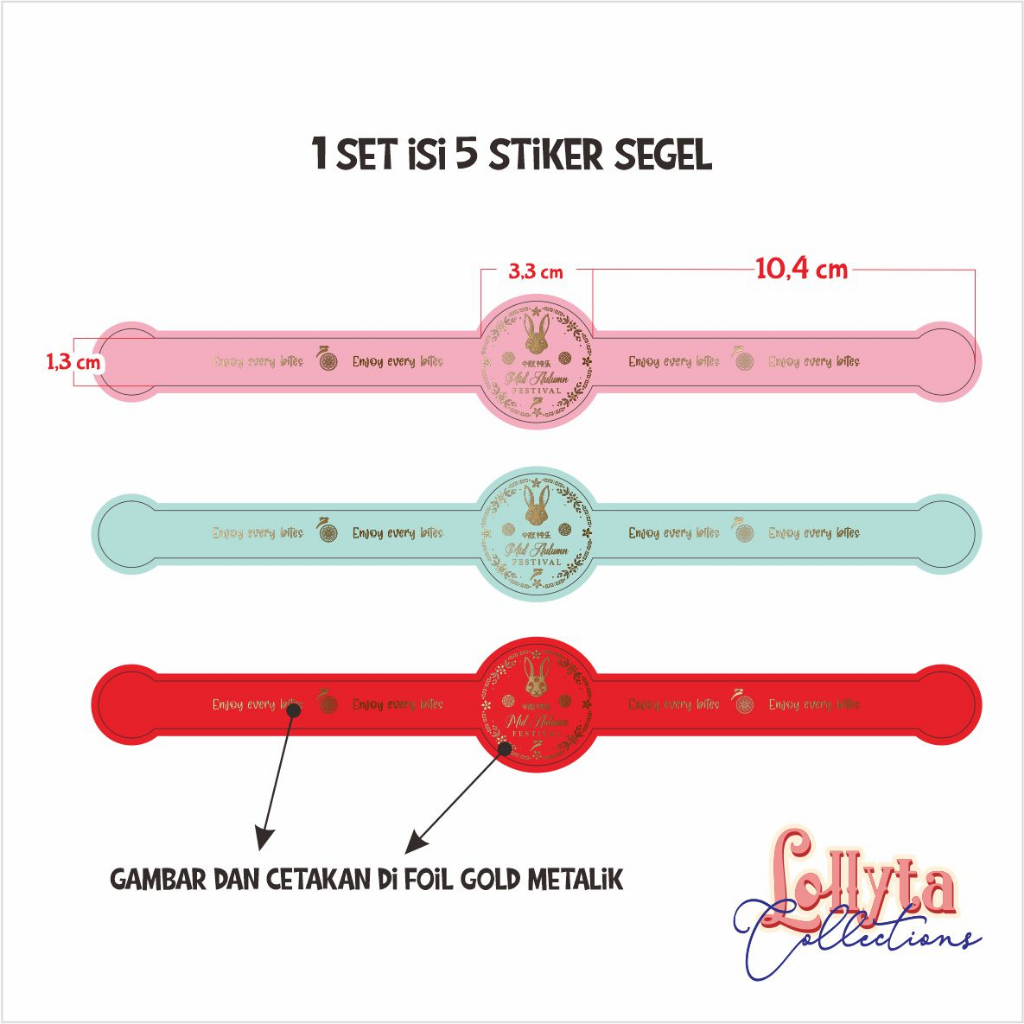 

Stiker Segel Mooncake Foil bentuk Horizontal 1 set isi 5