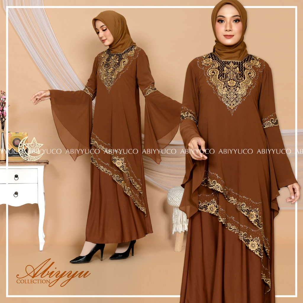 BAHAN PREMIUM / Abiyyuco TA9030 Gamis Abaya Turki Bahan Jersey mix Ceruty Turkey Mewah Elegan Turky