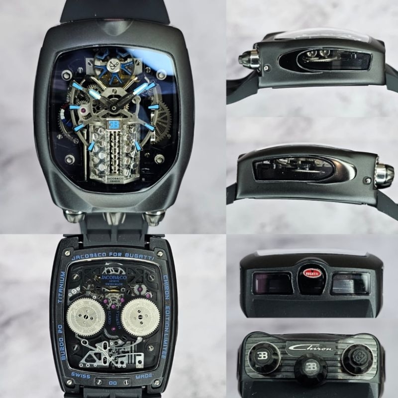 Jam tangan Swiss Pria JACOB & CO Bugatti Chiron Black Rubber Automatic Decorated with Winder display