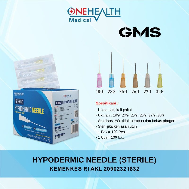 Needle Onemed / Onehealth Box isi 100 Pcs 18G , 23G, 25G , 26G , 27G, 30G / Disposible Needle Nald
