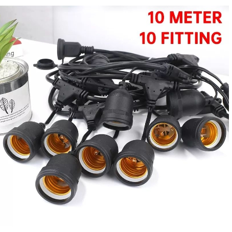 KABEL FITTING LAMPU GANTUNG E27 10 METER 10 FITTING / 10 METER 10 FITTING OUTDOOR TAMAN WATERPROOF