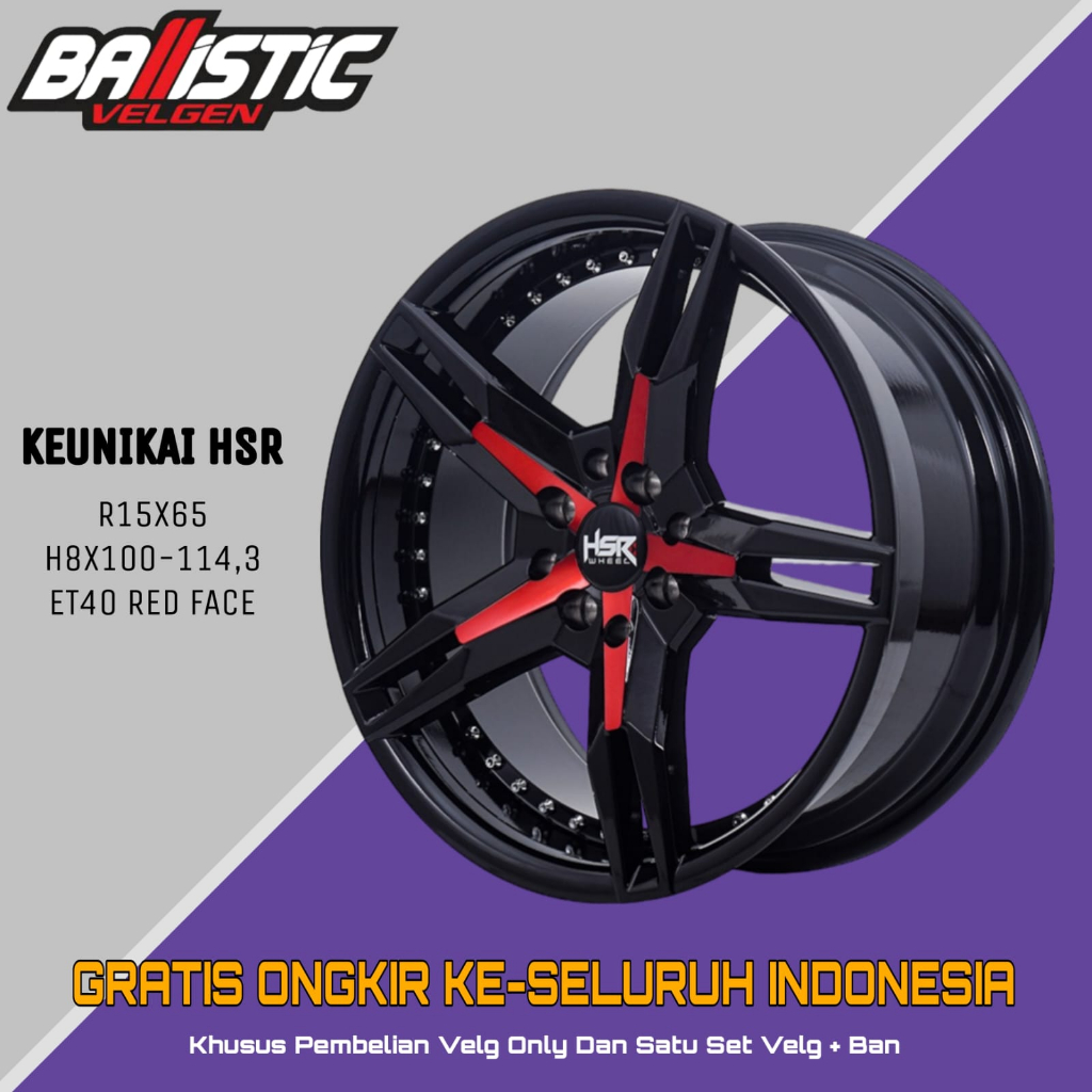 Velg Daihatsu Sirion, Sigra, Xenia, Evalia HSR KEUNIKAI R15x65 Pcd 4x100/114,3 Warna Two Tone Hitam 