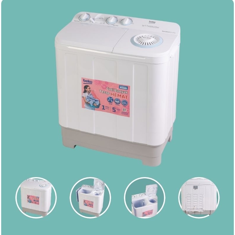 MESIN CUCI BEKO SEMI AUTOMATIC WASHING MACHINE OTOMATIS WTTA6503W KAPASITAS MENCUCI 6 KG KILO 6KG 2 