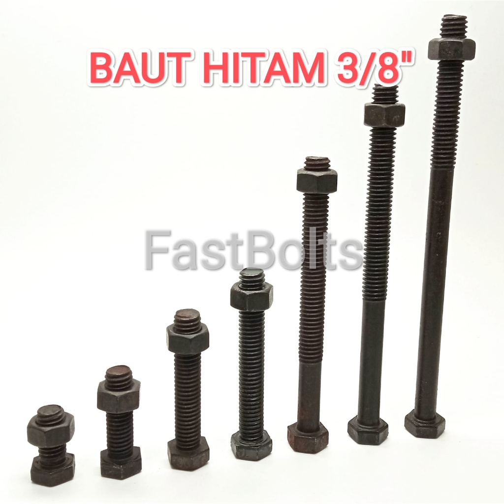 BAUT DAN MUR HITAM KUNCI 14 PANJANG 15CM (3/8"X6")