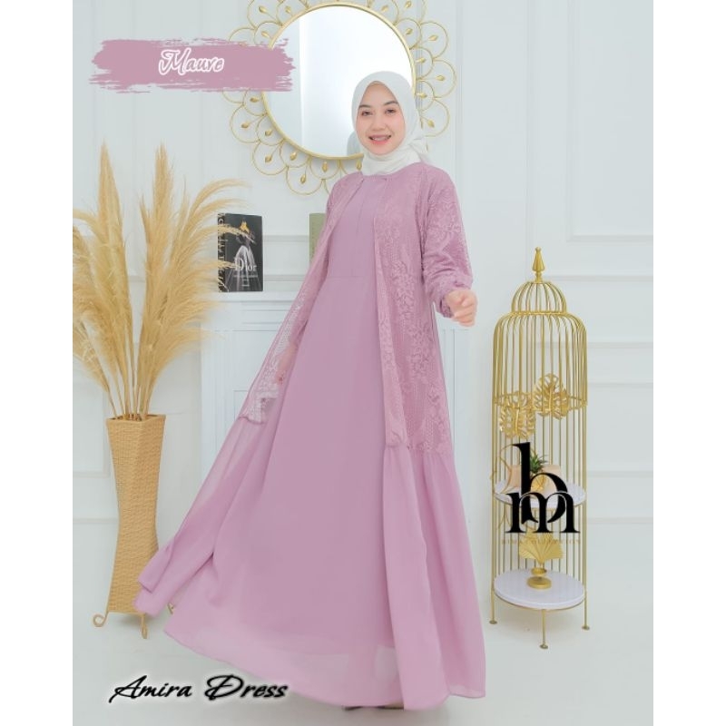 Gamis ceruty brukat full furring Amira dress