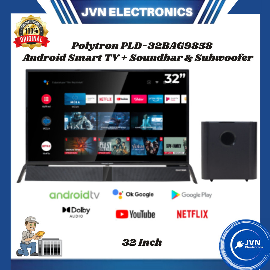 Polytron PLD-32BAG9858 32 Inch Android Smart TV + Soundbar & Subwoofer