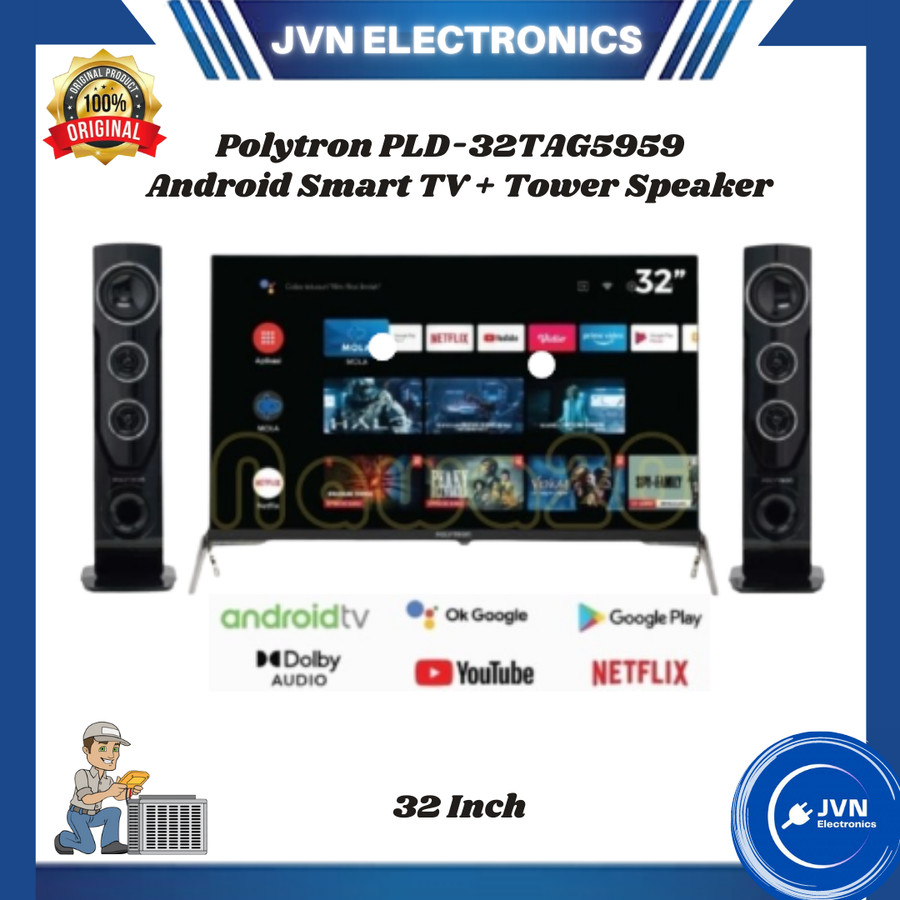 Polytron PLD-32TAG5959 32 Inch Android Smart TV + Tower Speaker