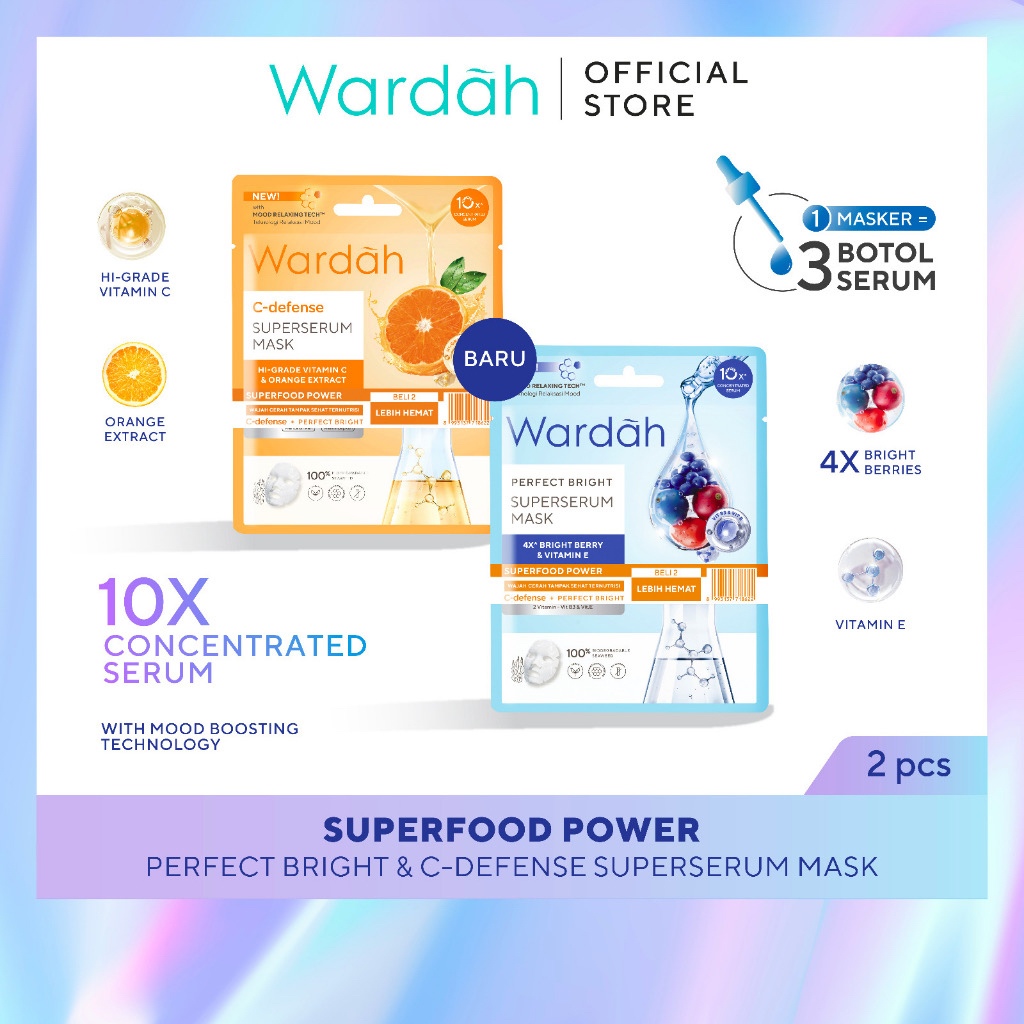 WARDAH Superserum Mask Perfect Bright & C-Defense Indonesia / Masker Wajah Paket 1 Set isi 2 Pcs x 2