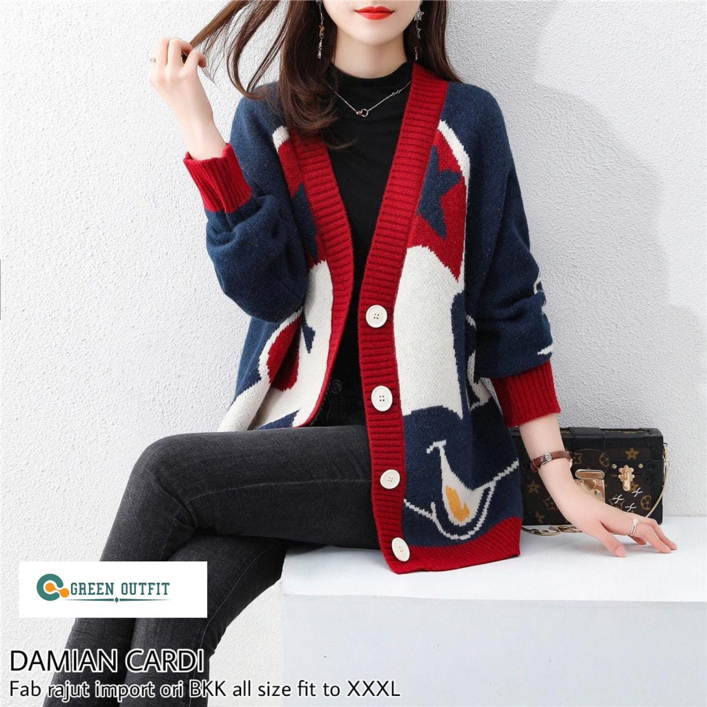 damian cardi cardy atasan baju cardigan sweater sweter switer outer knit rajut motif tebal over big 