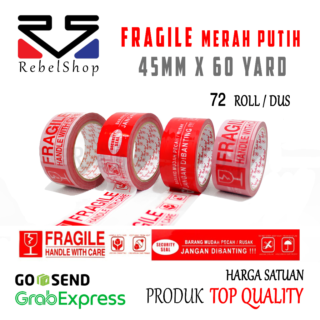 

Lakban Fragile Merah Putih 45mm x 60 yard Plakban 2 inch 60yard