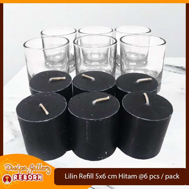 Lilin Refil Hitam Gelas Candle Stearin Wax Isi Ulang 5x6 cm @ 6 pcs