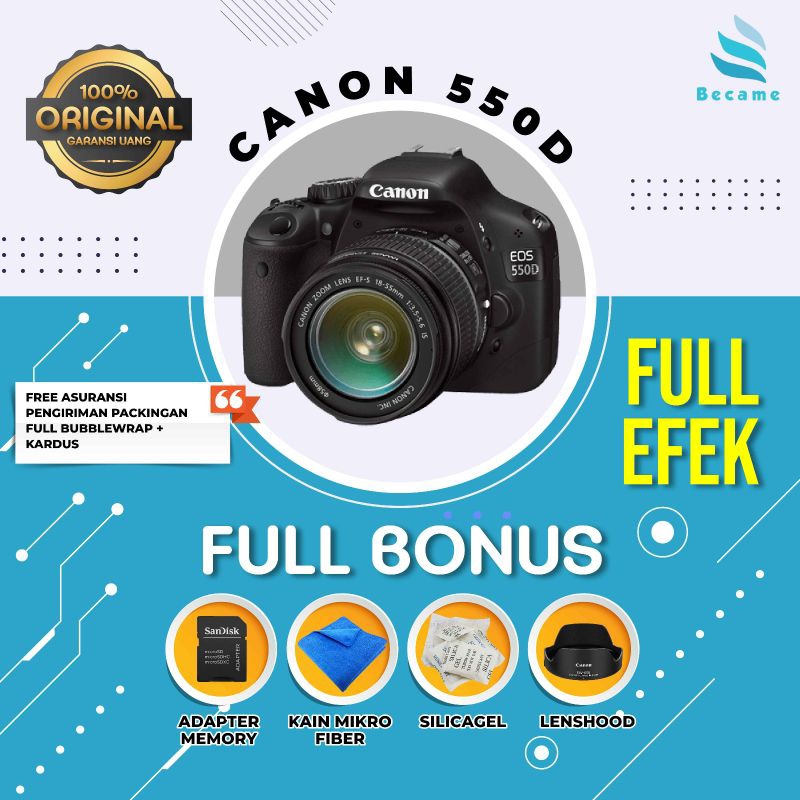 Kamera Canon Eos 550D + Lensa Kit + Tas + Memory Banyak Bonusnya
