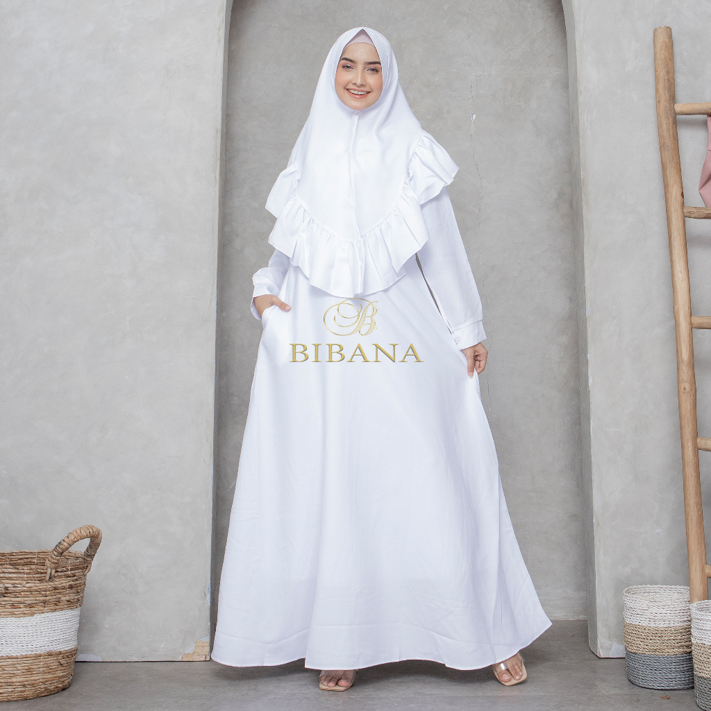 Baju gamis putih syari M L XL pengajian manasik busana muslim wanita
