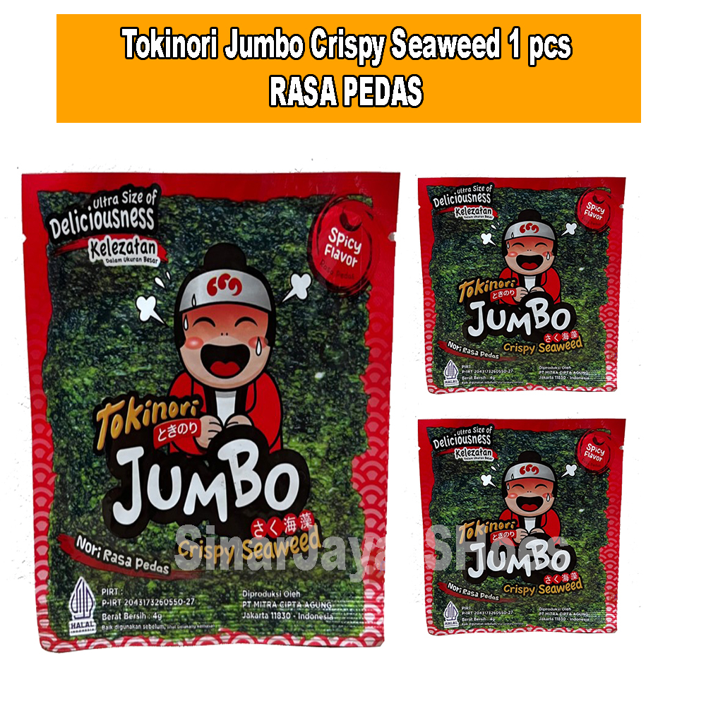 

(Satuan) Tokinori Jumbo Crispy Seaweed Rumput Laut Nori Pedas Halal 4gr