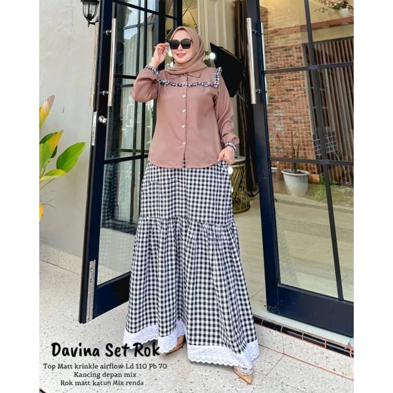 Terbaru Daviana Set Rok Baju Setelan Atasan Dan Rok Bahan Crinkle Airflow Size M L XL LD 110 Motik K