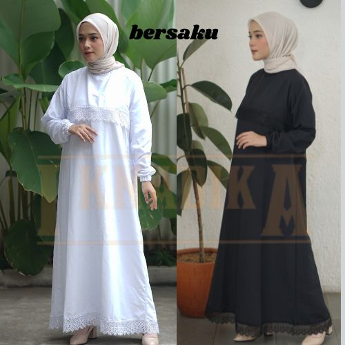 Gamis umroh dan haji Putih  hitam Wanita katun Baju Lebaran Umroh Haji Busana Muslim Wanita