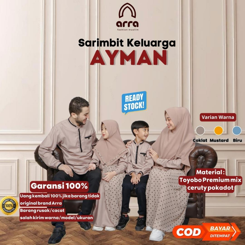 Arra Ayman Sarimbit Set Keluarga (Koko, Gamis, Kerudung) Warna Coklat Fashion Muslim Dewasa Anak Bah