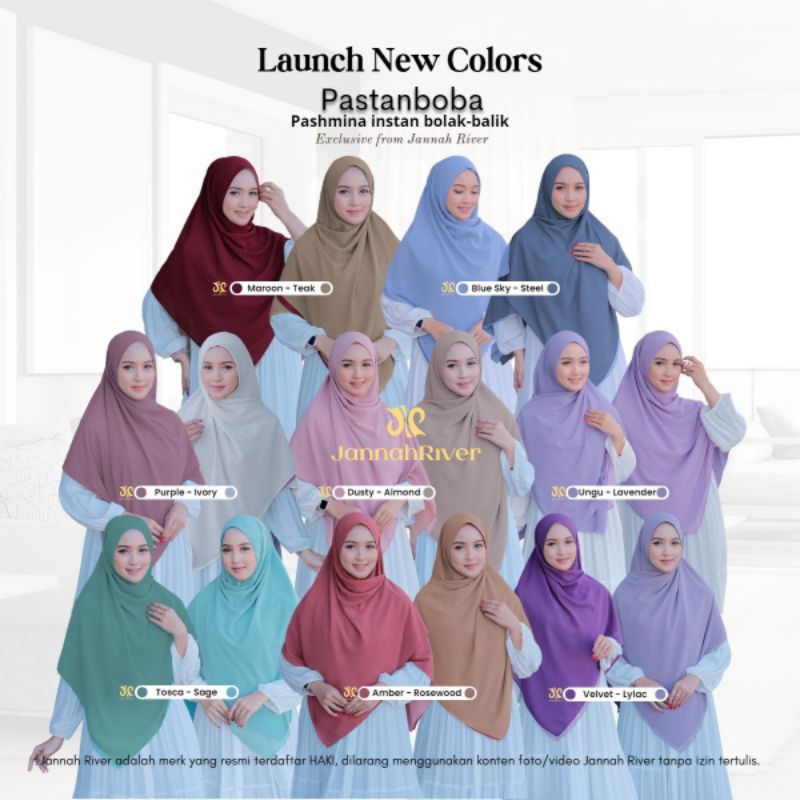 Jilbab Instan Kekinian Jannah River PASTANBOBA Pashmina Instan Bolak-balik Hijab Instan Kekinian Bah