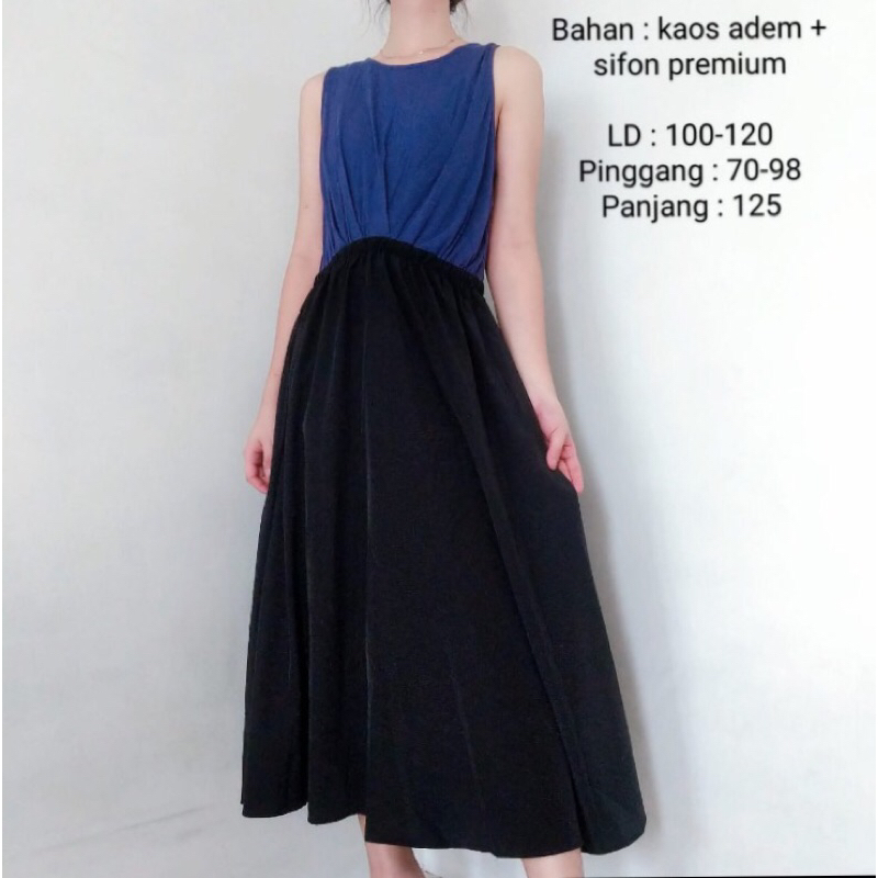 Baju Korean style wanita terbaru long dress super jumbo size keren premium bahan rok sifon adem halu
