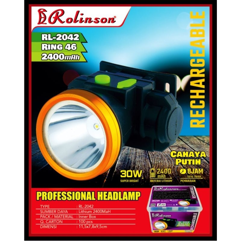 Senter kepala Kepala LED 30 Watt ROLINSON RL-2042 Headlamp Outdoor LED 30Watt Senter Kepala Super Te