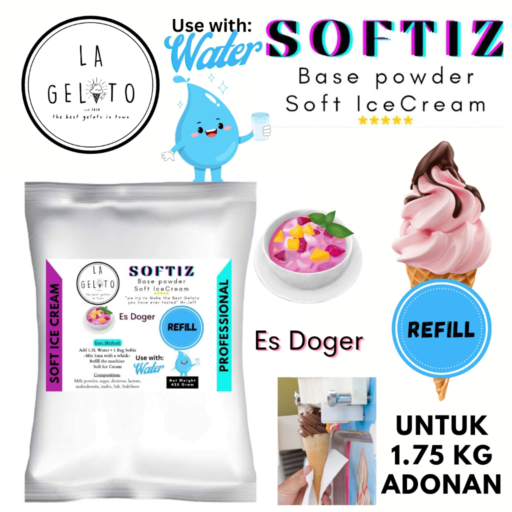 

435gr Bubuk Soft ice cream spesial untuk adonan 1.7kg - Rasa Es Doger