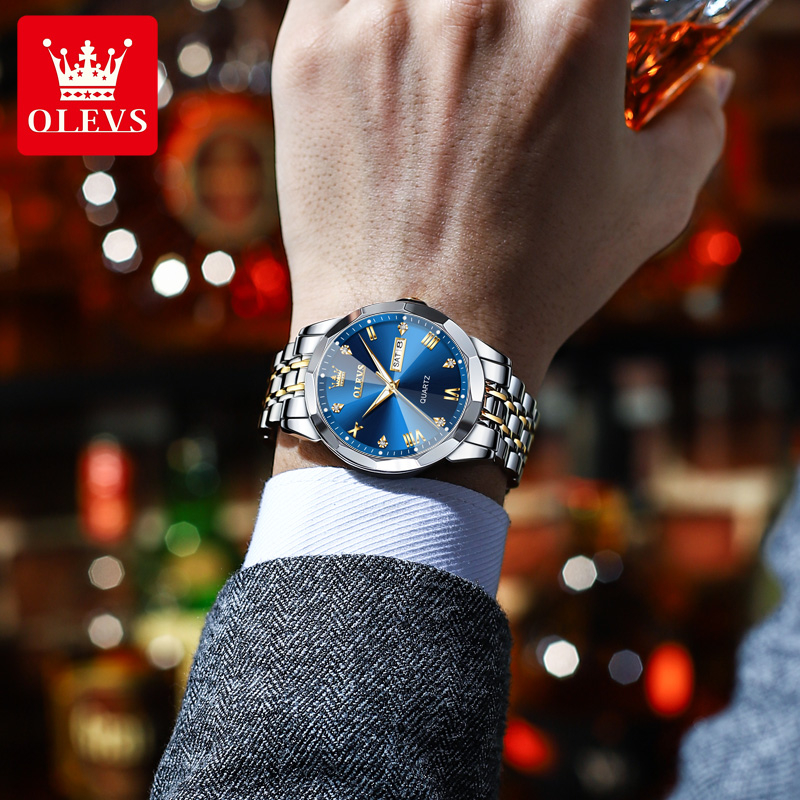 Value Pack Olevs 9931 Jam Tangan Pria Anti Air Original Cowok Kalender Bercahaya Analog Luminous
