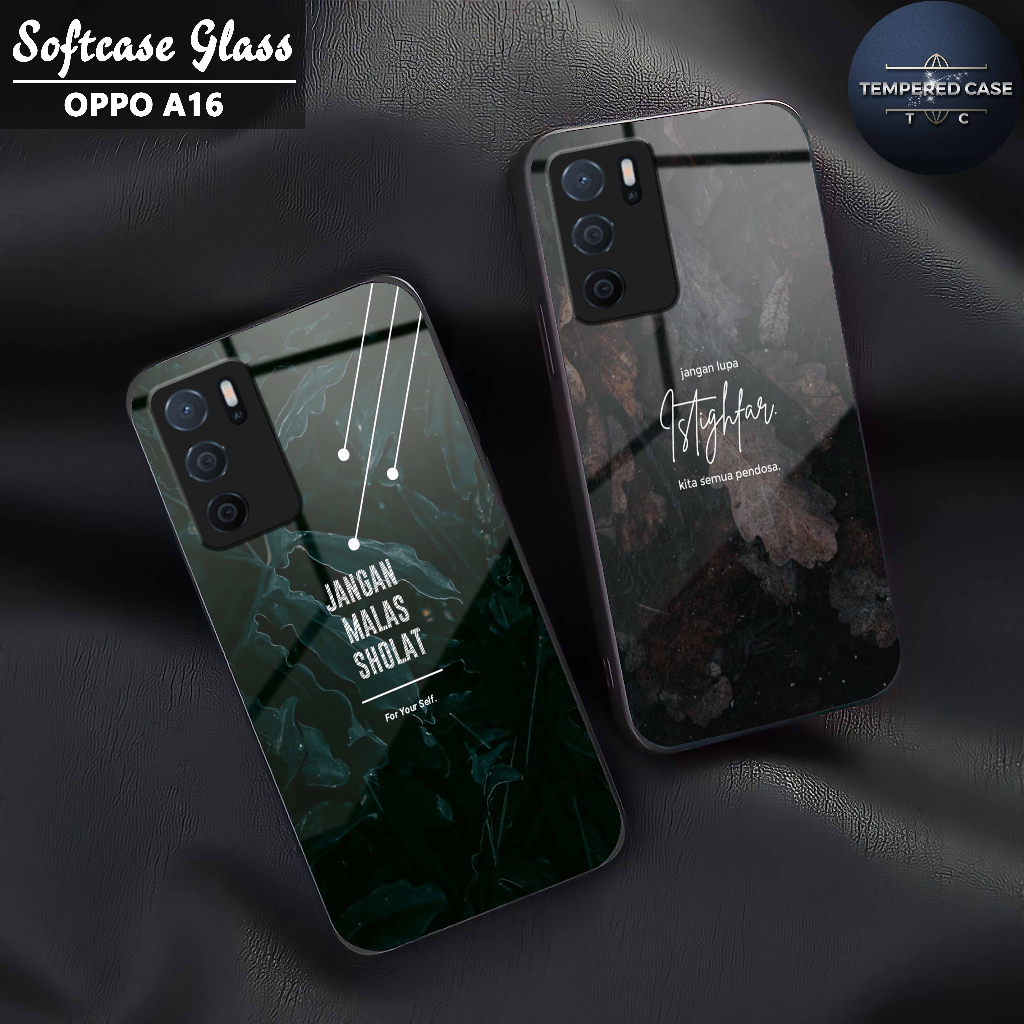 Softcase Glass Kilau glossy Fashion Motif Islami - Case Oppo A16 kaca glossy Casing Hp Oppo A16 meng
