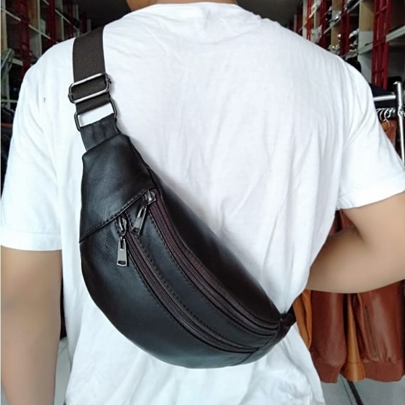Waistbag Pria Kulit Asli Domba Tas Slempang Pria Kulit Asli Anti Air Dan Anti Api
