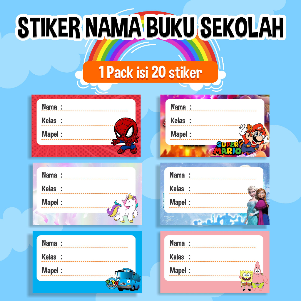 

20 Stiker Buku Pelaran | Label Buku Pelajaran Sekolah | Stiker mata pelajaran | Stiker nama buku sekolah anak