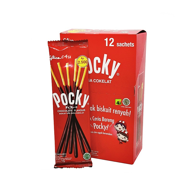 

( 1 box isi 12 sachet) Biskuit stik Pocky sachet rasa cokelat cemilan enak dan murah