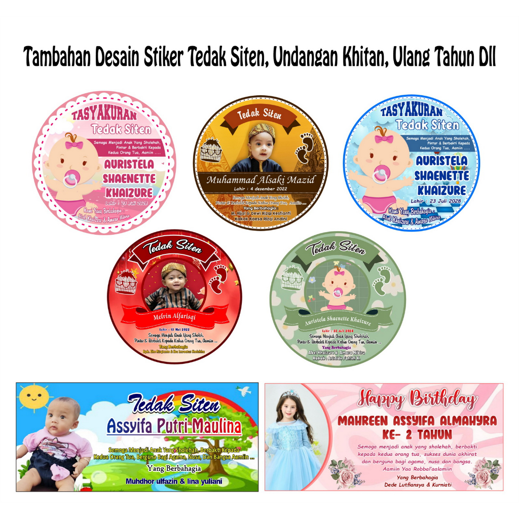 

tambahan desain stiker tedak siten, undangan tahun anak, khitan dll