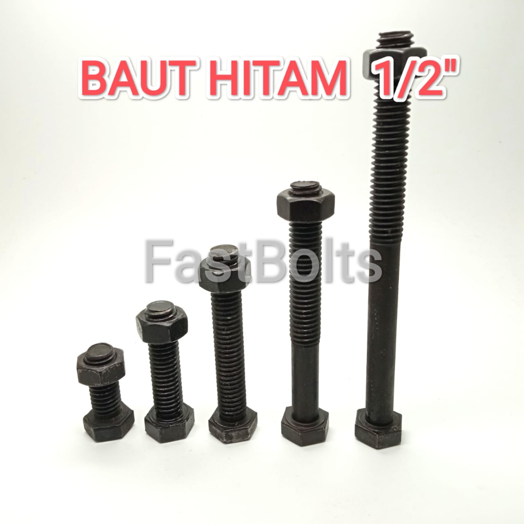 BAUT DAN MUR HITAM KUNCI 19 PANJANG 7,5CM (1/2X3")