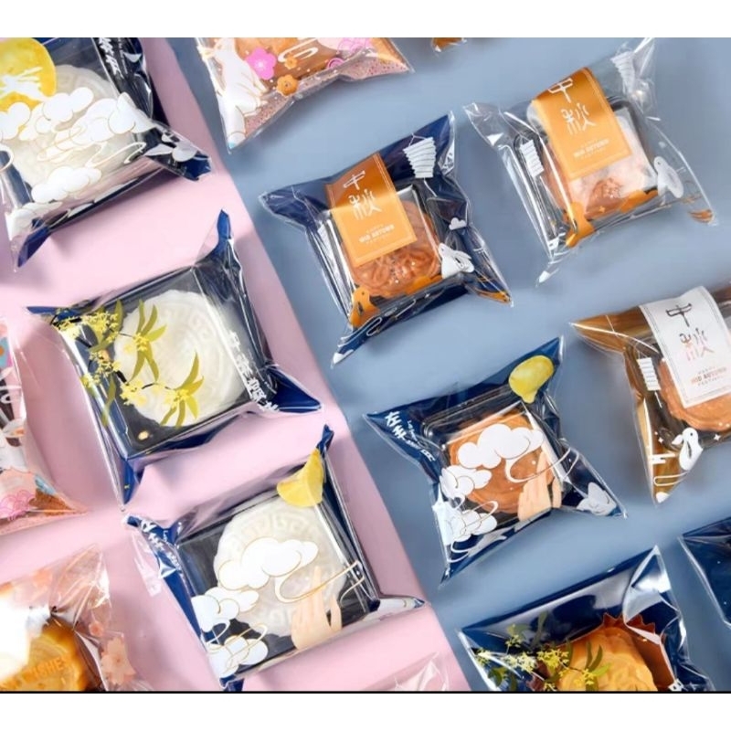 

Varian 50pcs/pack Plastik Lem Mooncake Kue Bulan Tanpa Sealer mika 8cm 100gr Hampers Baking PL10