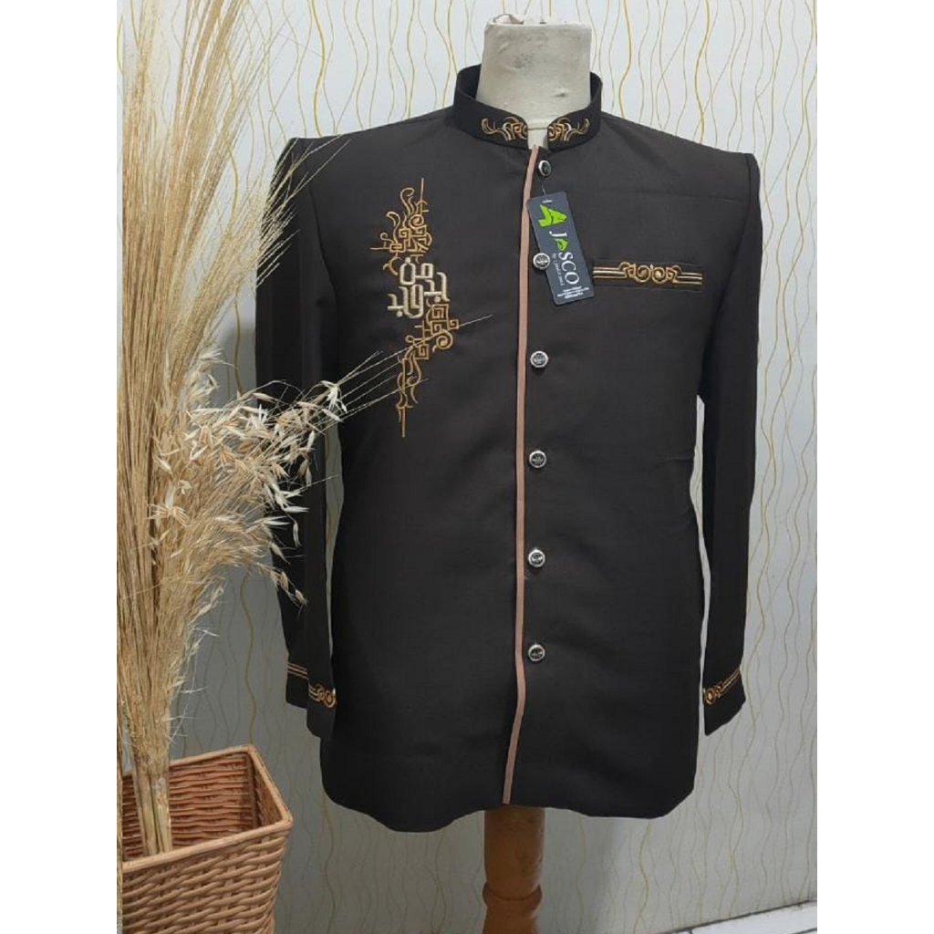 Jasko Tasik Coklat Tua Wol Bordir Motif Kaligrafi MJD By Jasco Original / Jas Koko Pria Dewasa / COD