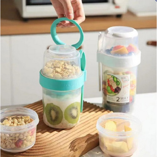 I.Q. BABY 2 Layers Plastic Food Container | Wadah Susun Tingkat Sereal Salad Buah Sayur | Shaker Cup | Tempat Makan