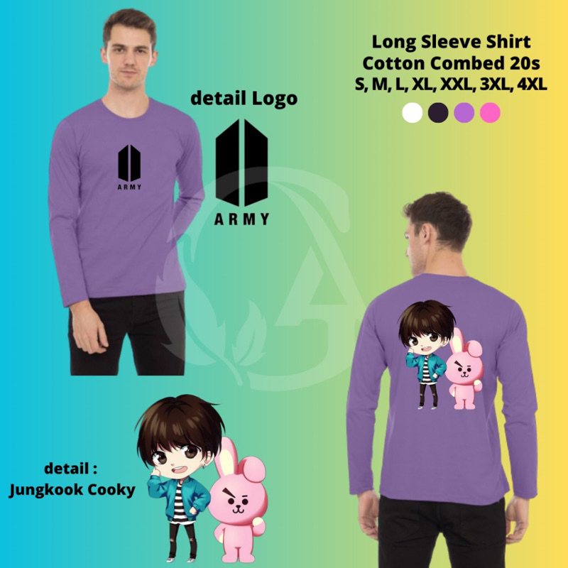 PREMIUM QUALITY LONG SLEEVES ARMY BTS Kaos T-SHIRT Lengan Panjang