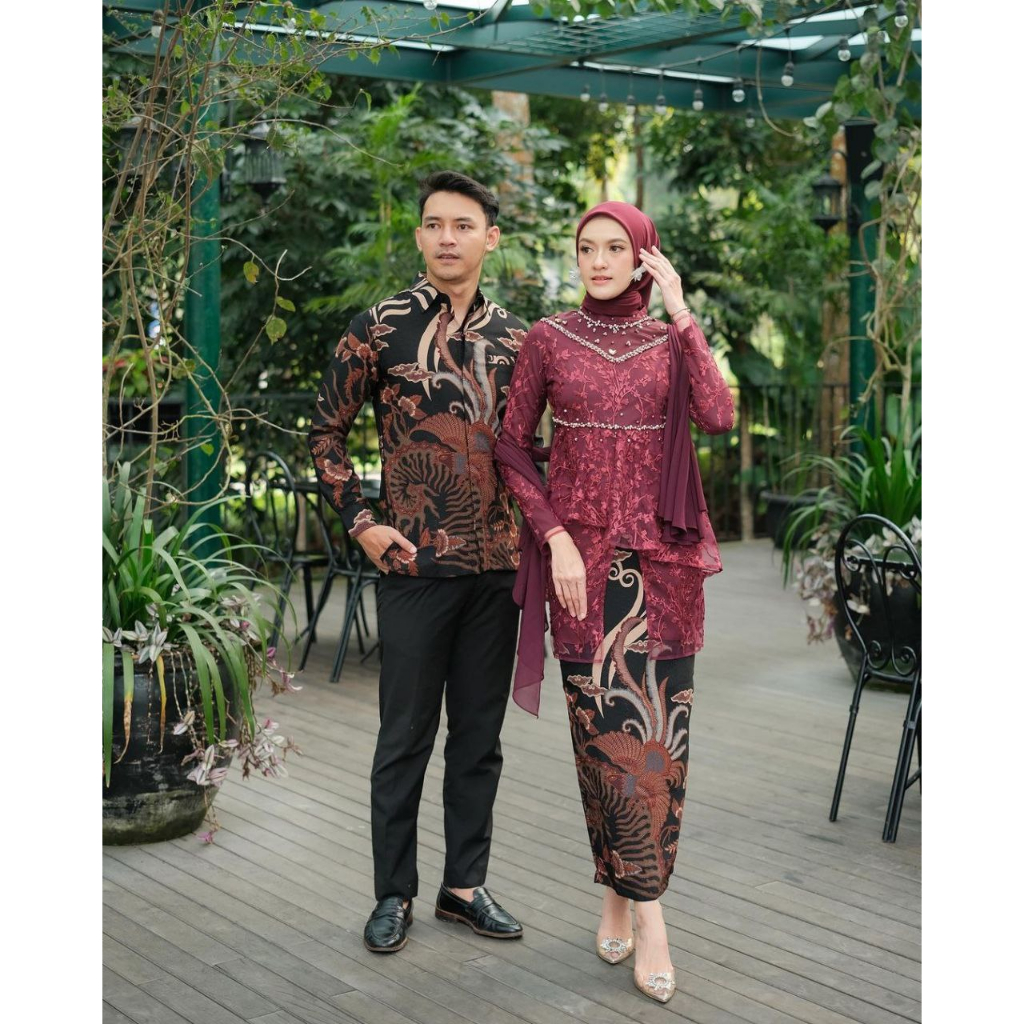 Batik Couple Kebaya Modern Hanna Kebaya Tunangan Lamaran Set Baju Wisuda Batik Brukat Couple kondang