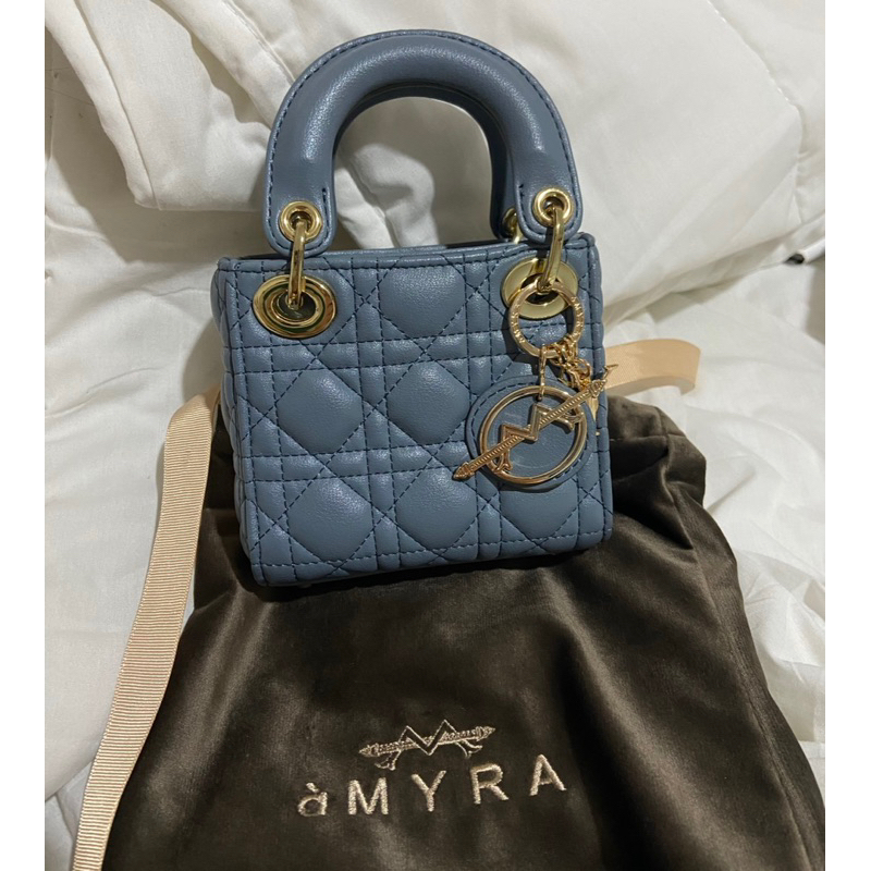 iwearmyra mini glace bag blue gray (full leather) + chain
