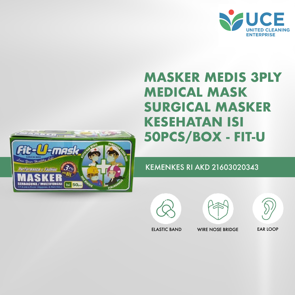 Fit-U Masker Medis 3ply Medical Mask Surgical Masker Kesehatan isi 50pcs/box