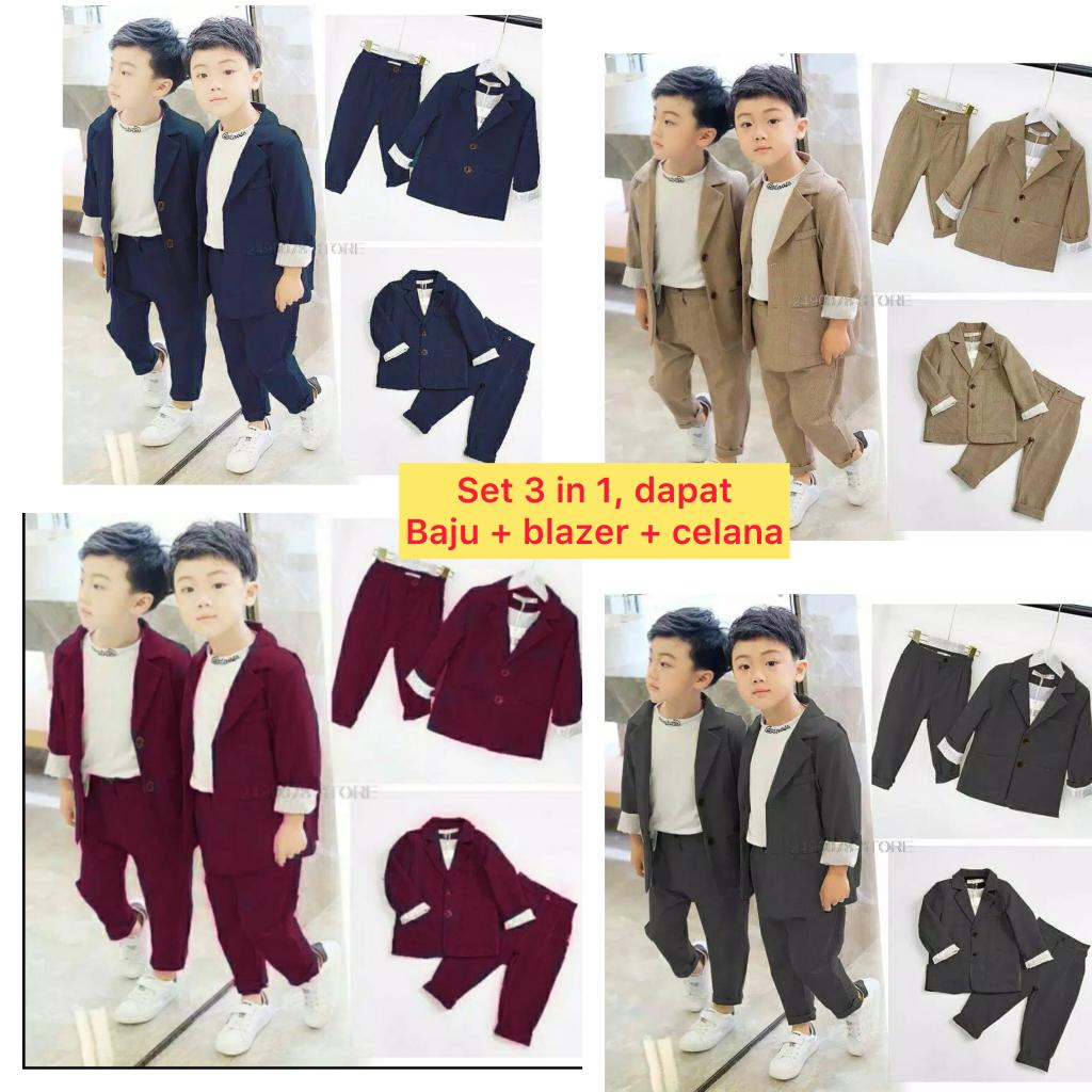SET Baju Anak Cowok Keren Jas Anak Laki-laki Kekinian / Setelan Jas Baju Celana Anak Pria Model Kore