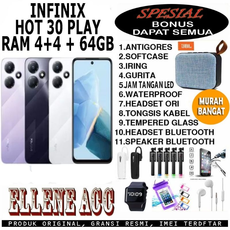 INFINIX HOT 30 PLAY RAM 4+4/64 GB GARANSI RESMI INDONESIA