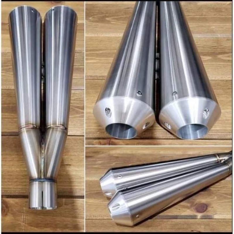 Silincer Knalpot Custom Double silincer atas bawah untuk Kawasaki W175, Scorpio,Thunder,Tiger,Mega p