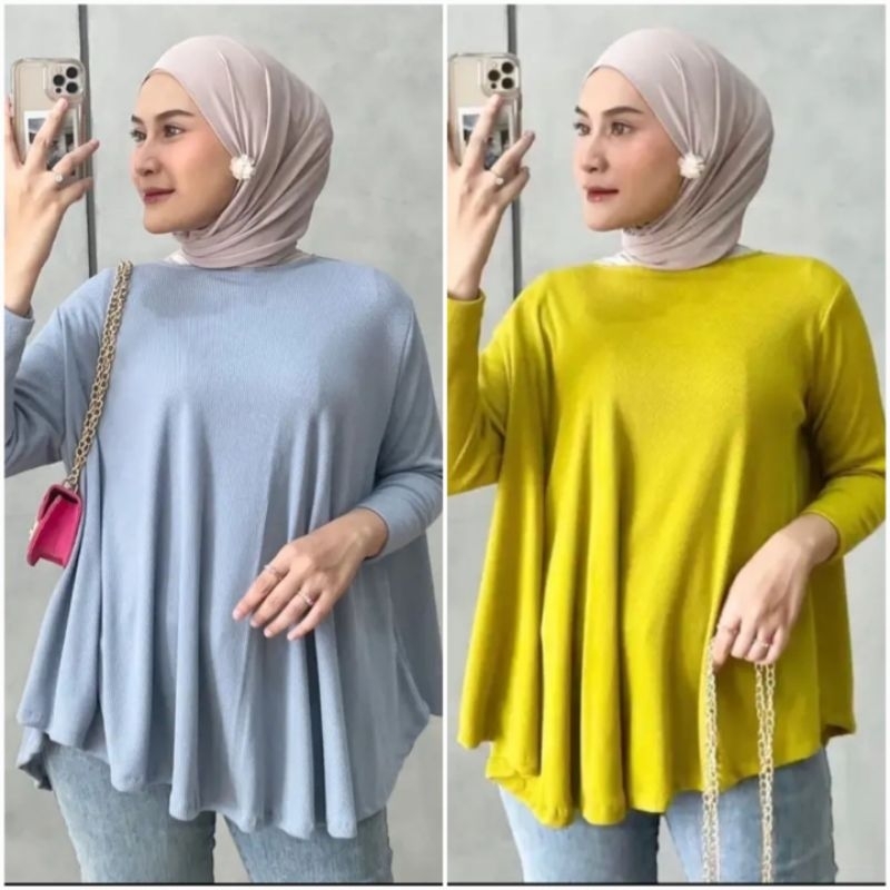 ATASAN OLlVIA BLOUSE WANITA KOREA / KAOS ZAECA KNIT RIB PREMIUM Besar Jumbo polos syle kekinian
