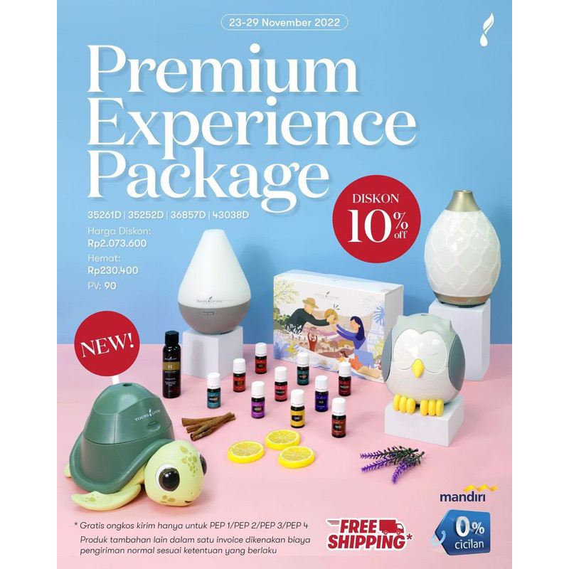 Paket Premium Experience Package PEP Young Living + Diffuser + 10 Essential Oil + FREE HADIAH